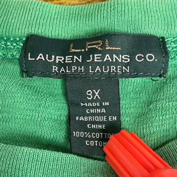 Lauren Ralph Lauren Color Block Slub Cotton Top Sz 3X Kelly Green Preppy - Picture 6 of 6